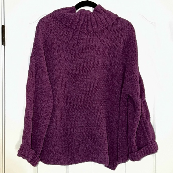 Seven7 Cable Knit Purple Women's Cowl Neck Sweater - Picture 2 of 5